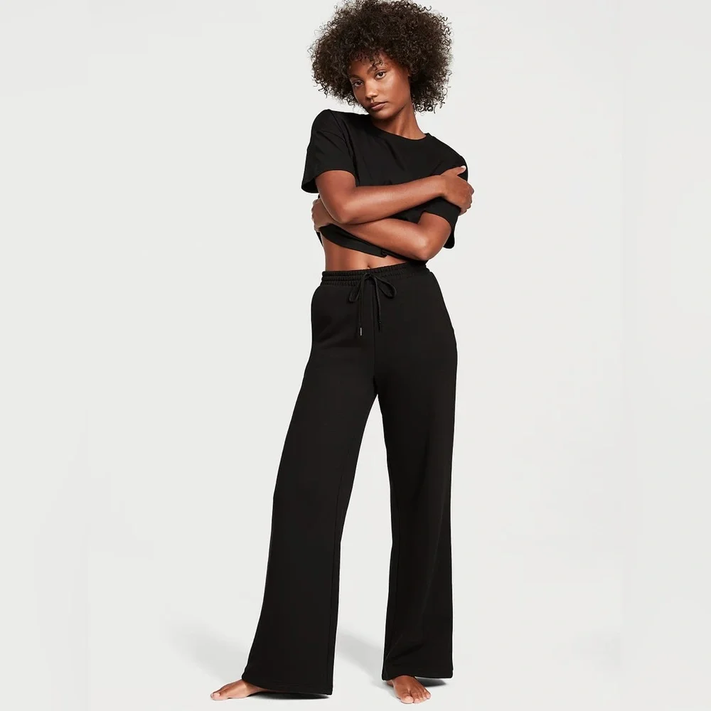 NWT VICTORIA'S SECRET Cotton Fleece Wide-Leg Sweatpants - Picture 1 of 4